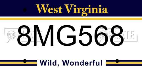 8MG568 West Virginia License Plate