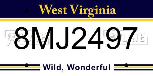 8MJ2497 West Virginia License Plate