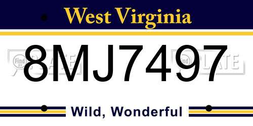 8MJ7497 West Virginia License Plate