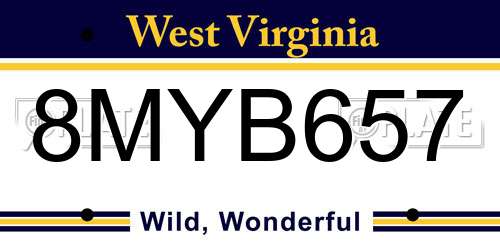 8MYB657 West Virginia License Plate