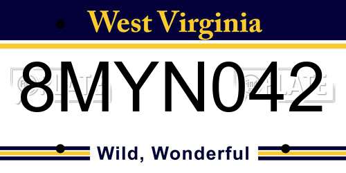 8MYN042 West Virginia License Plate