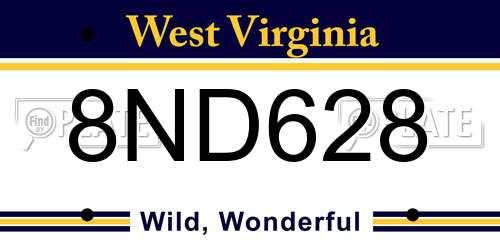 8ND628 West Virginia License Plate