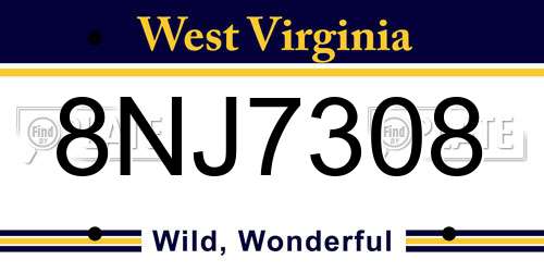 8NJ7308 West Virginia License Plate