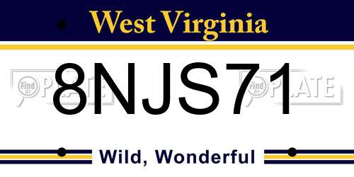 8NJS71 West Virginia License Plate