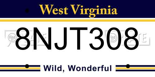 8NJT308 West Virginia License Plate