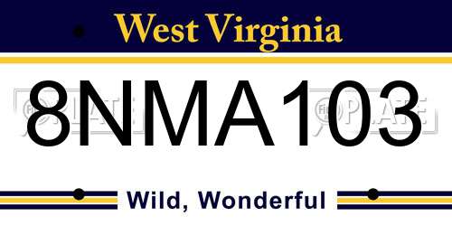8NMA103 West Virginia License Plate