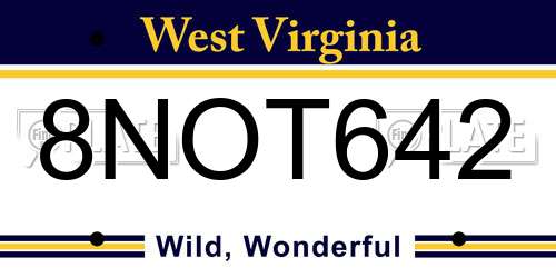 8NOT642 West Virginia License Plate