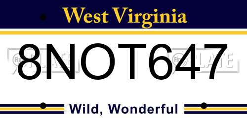 8NOT647 West Virginia License Plate
