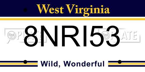 8NRI53 West Virginia License Plate
