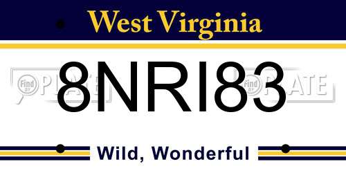 8NRI83 West Virginia License Plate