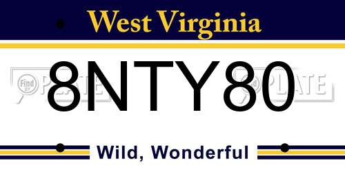 8NTY80 West Virginia License Plate
