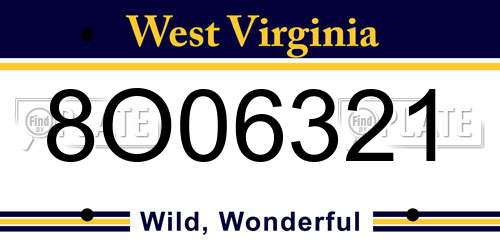 8O06321 West Virginia License Plate