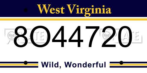 8O44720 West Virginia License Plate