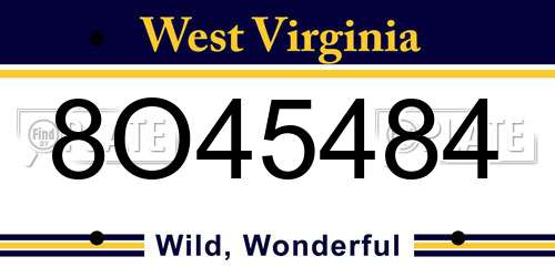 8O45484 West Virginia License Plate