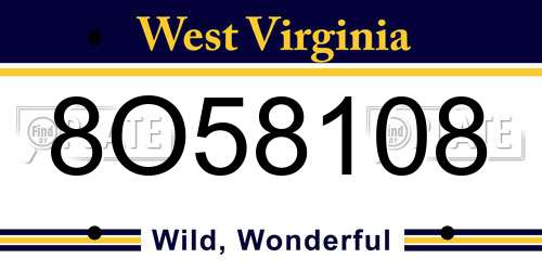 8O58108 West Virginia License Plate