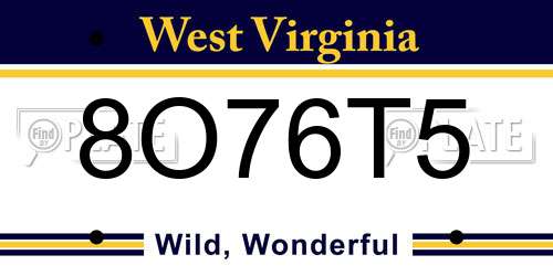 8O76T5 West Virginia License Plate