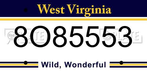 8O85553 West Virginia License Plate
