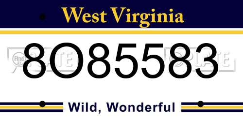 8O85583 West Virginia License Plate