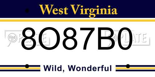 8O87B0 West Virginia License Plate