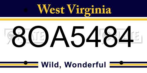 8OA5484 West Virginia License Plate