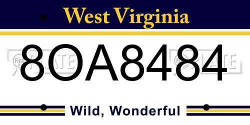 8OA8484 West Virginia License Plate