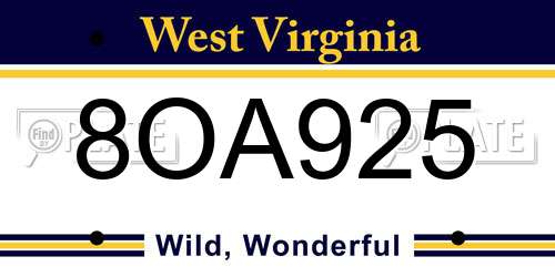 8OA925 West Virginia License Plate