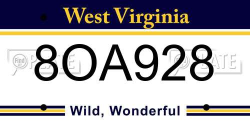 8OA928 West Virginia License Plate