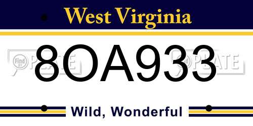 8OA933 West Virginia License Plate