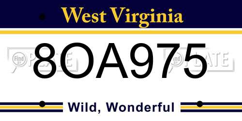 8OA975 West Virginia License Plate