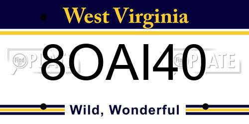 8OAI40 West Virginia License Plate