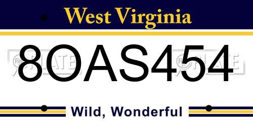 8OAS454 West Virginia License Plate