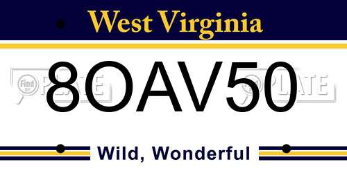 8OAV50 West Virginia License Plate