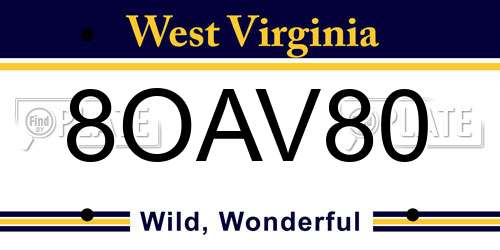 8OAV80 West Virginia License Plate