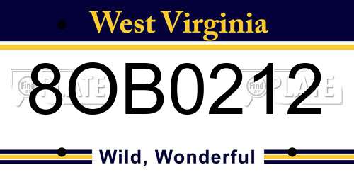 8OB0212 West Virginia License Plate