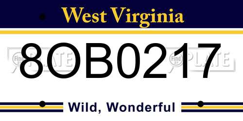 8OB0217 West Virginia License Plate