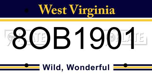 8OB1901 West Virginia License Plate