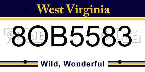 8OB5583 West Virginia License Plate