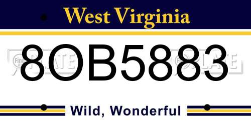 8OB5883 West Virginia License Plate