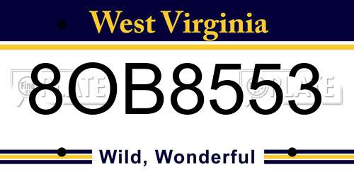 8OB8553 West Virginia License Plate