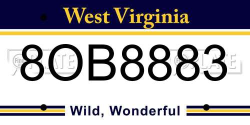8OB8883 West Virginia License Plate