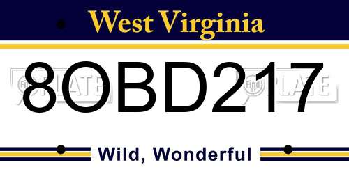 8OBD217 West Virginia License Plate