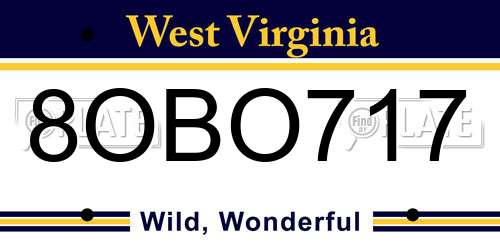8OBO717 West Virginia License Plate