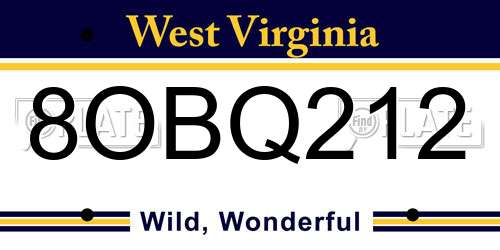 8OBQ212 West Virginia License Plate