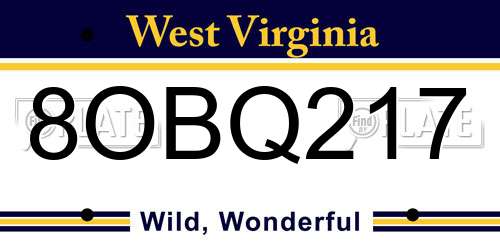 8OBQ217 West Virginia License Plate