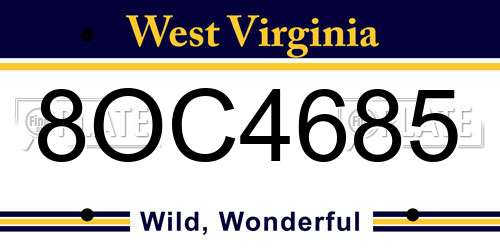 8OC4685 West Virginia License Plate