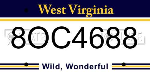 8OC4688 West Virginia License Plate