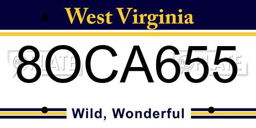 8OCA655 West Virginia License Plate