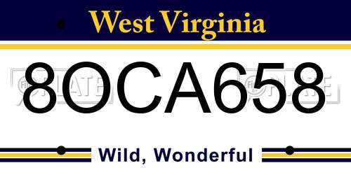 8OCA658 West Virginia License Plate
