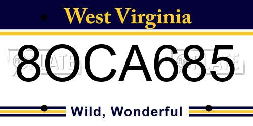 8OCA685 West Virginia License Plate