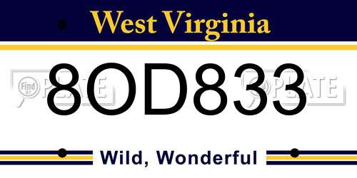 8OD833 West Virginia License Plate
